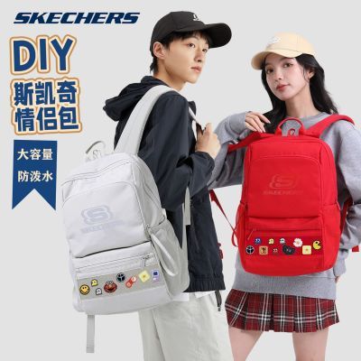 斯凯奇双肩包女大学生DIY 高中生书包红色本命年大容量旅行背包男