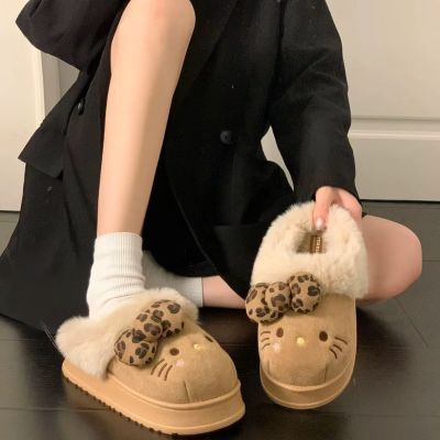 巨可爱!冬日KT猫女款卡通棉拖鞋居家室内毛绒保暖舒适加厚底拖鞋【3天内发货】