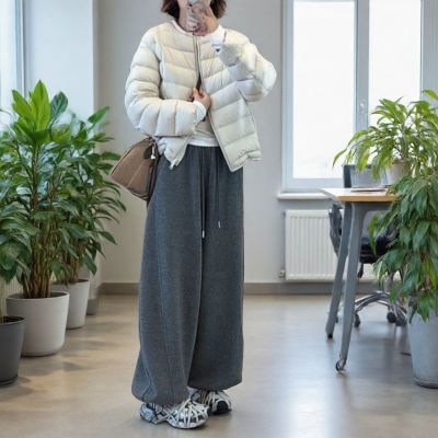 深灰色加绒弯刀裤女秋冬2025新款大码胖mm高腰宽松休闲垂感运动裤【1月5日发完】