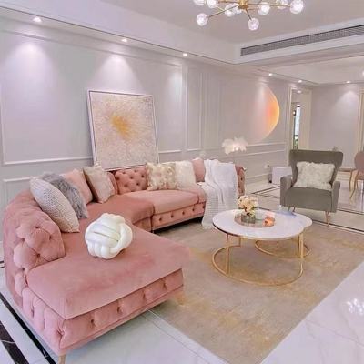 法式轻奢高档奢华转角组合拉扣美容院设计师高端网红客厅弧形沙发
