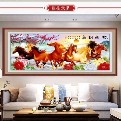 马年年画马到成功八骏图横版客厅沙发背景墙自粘装饰画办公室贴图