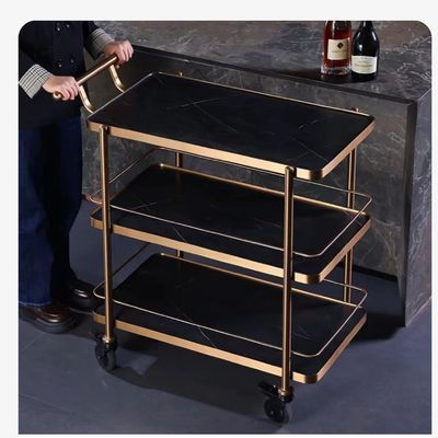 餐厅酒店北欧酒水小推车餐车置物架多功能三层铁艺轻奢移