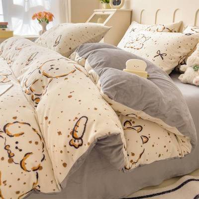 秋冬季水晶绒被套单件印花双面加绒被芯罩学生宿舍珊瑚绒单被套罩
