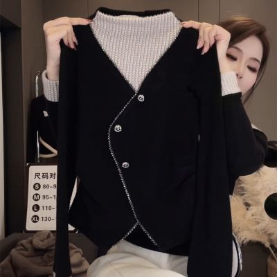 法式通勤风半高领气质长袖2025冬季新款撞色上衣高档小香风潮流