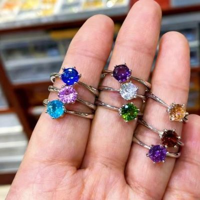 经典六爪小众戒指女彩宝可调节素圈指环镶嵌甜美气质