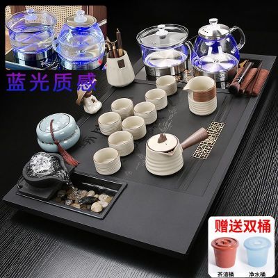功夫茶具套装全自动石头茶盘一体家用整套简约乌金石茶台玻璃水壶