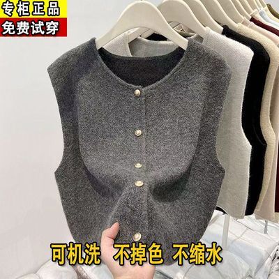 新款加厚女马甲背心秋冬高档百搭纯色上衣毛衣坎肩开衫无袖外穿