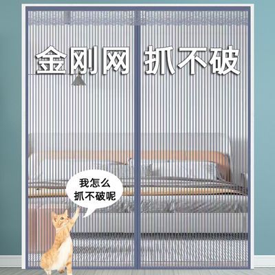 新款防蚊门帘夏季家用纱门加密免打孔磁吸农村大门金刚网门纱单门