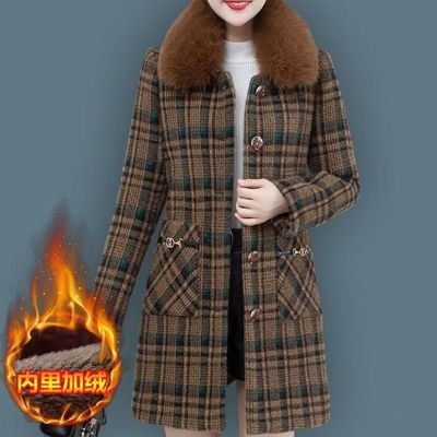 妈妈装加绒加厚仿水貂绒女外套冬季新款小个子洋气高档毛呢大衣