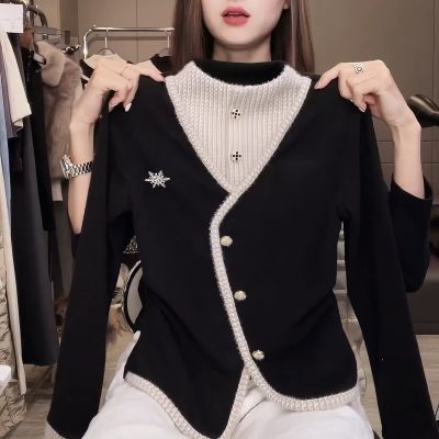 2025新款法式小香风半高领假两件气质打底衫女秋冬穿搭洋气上衣【5天内发货】