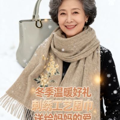 【上海故事】羊绒围巾女冬季刺绣披肩送妈妈生日礼物2025新款羊绒