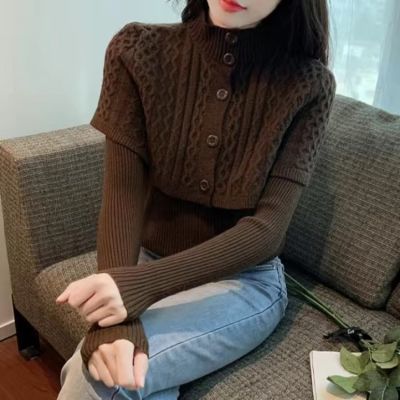 2026新款洋气麻花针织衫上衣女秋冬内搭长袖内搭两件套打底毛衣女