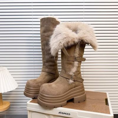 2025厚底网红增高爆款新款毛绒靴女高筒冬季加绒防滑保暖雪地