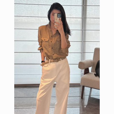法式小资小上衣2025早秋高级感轻奢减龄洋气巨好看卡其色亚麻衬衫【3月22日发完】