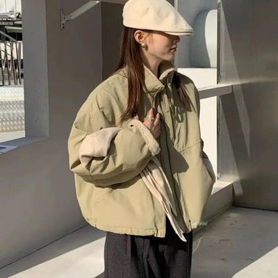 2025年新款派克服短款外套女秋冬季成人小个子仿羊羔绒显瘦棉服优惠商品图片