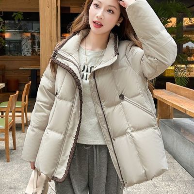 2025冬季中长款羽绒棉服女设计感A字版韩系时尚百搭立领防寒外套