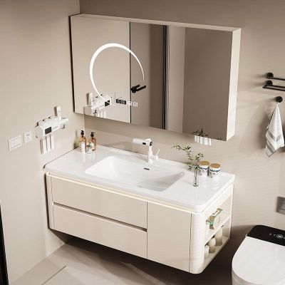 智能橡木烤漆侧边收纳浴室柜卫生间洗脸盆柜组合陶瓷一体盆洗漱台