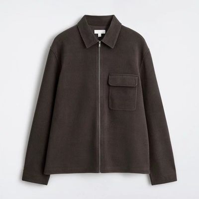 C家男装 休闲版型拉链衬衫外套深褐色2025冬季新品1314394001