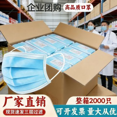 一次性三层防护口罩2000只成人工业粉尘肺防尘透气非医用餐饮专用优惠商品图片
