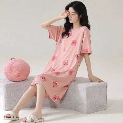 【云想衣】100%纯棉宽松卡通夏季睡裙女纯棉短袖甜美家居服睡衣女