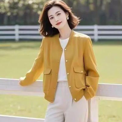 2026爆款春秋外套休闲百搭高级开衫新款夹克女士黄色短款棒球外套