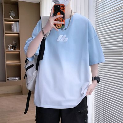 渐变色短袖t恤男夏季2026新款半袖体恤青少年学生圆领潮流上衣服