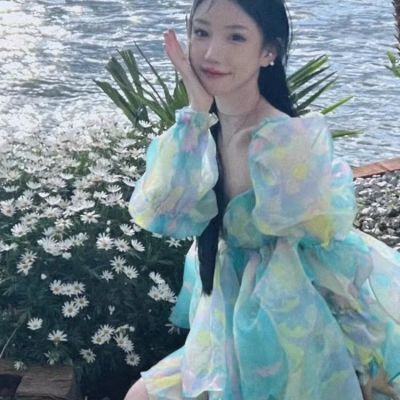 薛小婉同款Selkie2026年夏五彩镭射纱裙泡芙裙露背藕节连衣裙女