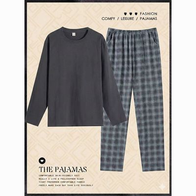 【旗舰正品】100%纯棉睡衣男春秋长袖长裤全棉双口袋家居服套装