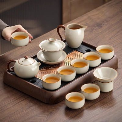 汝窑茶具套装家用泡茶专用陶瓷茶杯茶盘茶壶高档轻奢喝茶茶具