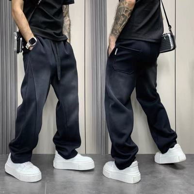 2025潮牌弯刀休闲裤秋冬青少年直筒男士潮牌宽松爆款加厚加绒裤