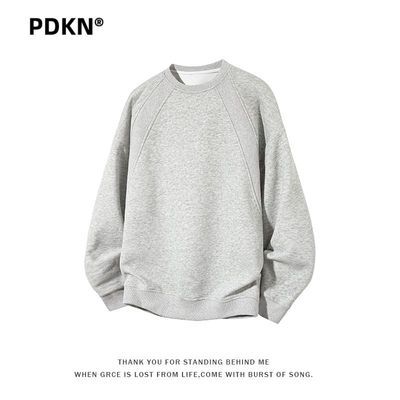 PDKN潮牌日系复古圆领卫衣男2026春季新款结构款肌理宽松长袖上衣