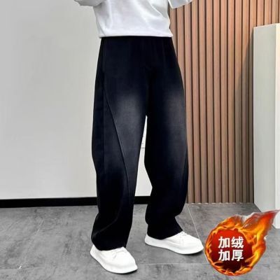 2025潮牌弯刀休闲裤秋冬青少年直筒男士潮牌宽松爆款加厚加绒裤