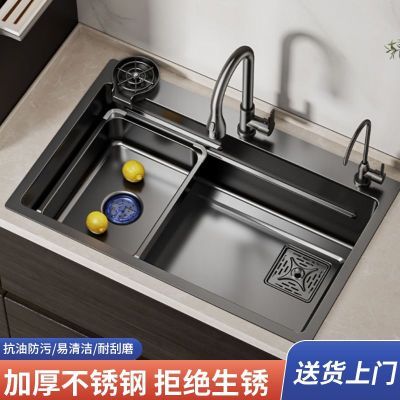 加厚水槽不锈钢家用厨房纳米304多功能单槽洗菜全套洗碗池手工