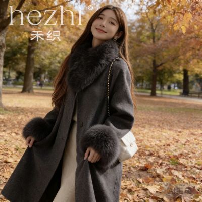 [小个子版]双面新款羊毛狐狸大衣韩版显毛领呢大衣高级长款外套