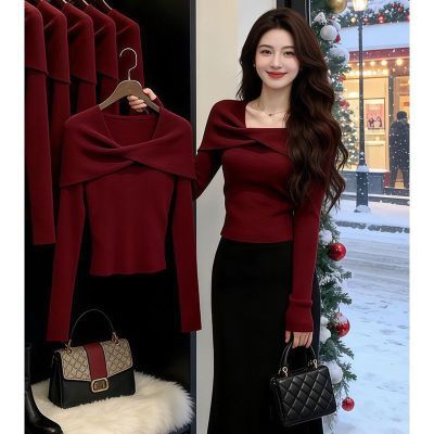 180斤大码女装春季2026女新款新年本命年四色一字肩打底衫上衣