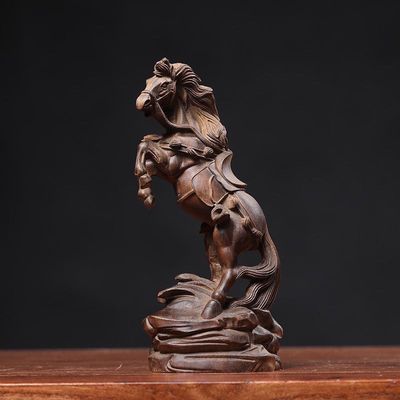 马年沉香精雕马到成功生肖摆件立马发财办公装饰生肖送礼实木摆件