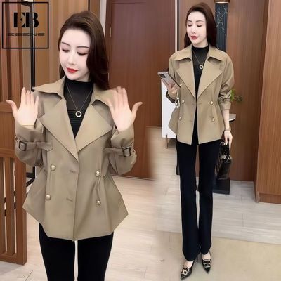 【EBENB】时尚通勤风衣女短款外套女春秋季新款百搭收腰显瘦休闲上衣