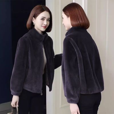 2026秋冬款年轻妈妈洋气皮毛一体短款外套中老年女装仿水貂绒立领【2月28日发完】