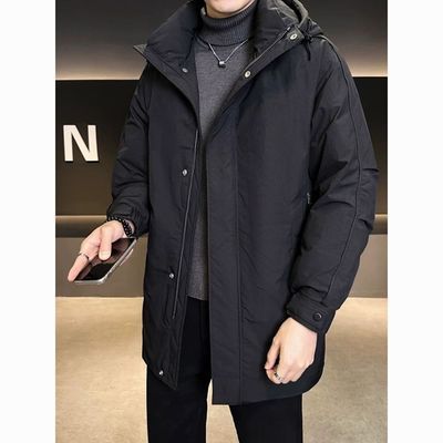 中长款男士羽绒服加厚冬季2025新款潮流高级感纯色休闲风衣式外套