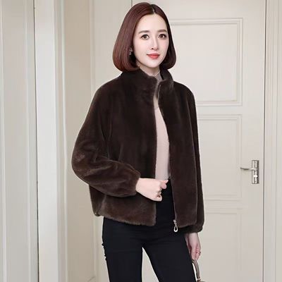 2026秋冬款年轻妈妈洋气皮毛一体短款外套中老年女装仿水貂绒立领【3月28日发完】