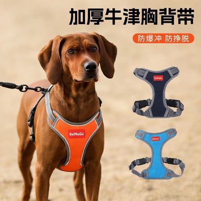 中型犬T型胸背带背心式反光透气可调节防爆冲金毛拉布拉多遛狗绳