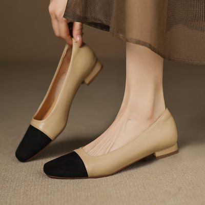 【平跟1cm】法式小香风真皮单鞋女平跟方头平底单鞋浅口百搭柔软优惠商品图片