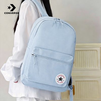 【Converse】匡威双肩包蓝色女大学生书包初高中大童休闲纯色旅行背包