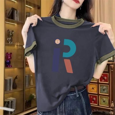 清仓捡漏~尾单大牌剪标专柜撤回外贸100%纯棉拼接短袖T恤女圆领潮