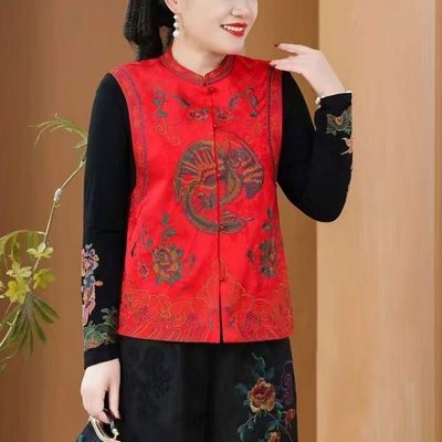 新年国风新中式马甲时尚复古坎肩背心钮扣春秋款妈妈外穿无袖上衣