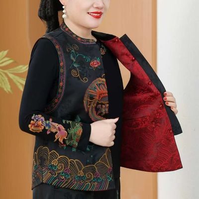 新年国风新中式马甲时尚复古坎肩背心钮扣春秋款妈妈外穿无袖上衣