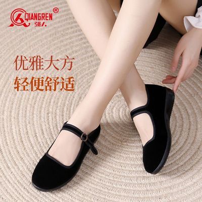 【强人】3515布鞋女平底轻便防滑跳舞鞋酒店上班工作鞋女黑色舒适单鞋优惠商品图片