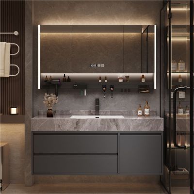 轻奢岩板陶瓷盆浴室柜组合现代简约洗手脸盆卫浴卫生间洗漱台套装