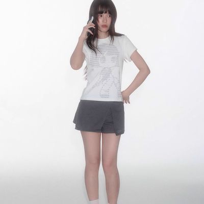 卡通创意印花白色短袖棉质T恤夏季新款修身显瘦短款甜美圆领上衣