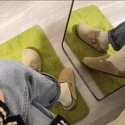 真皮勃肯鞋懒人一脚蹬女鞋厚底真软木包头半拖鞋女小码33大码44码